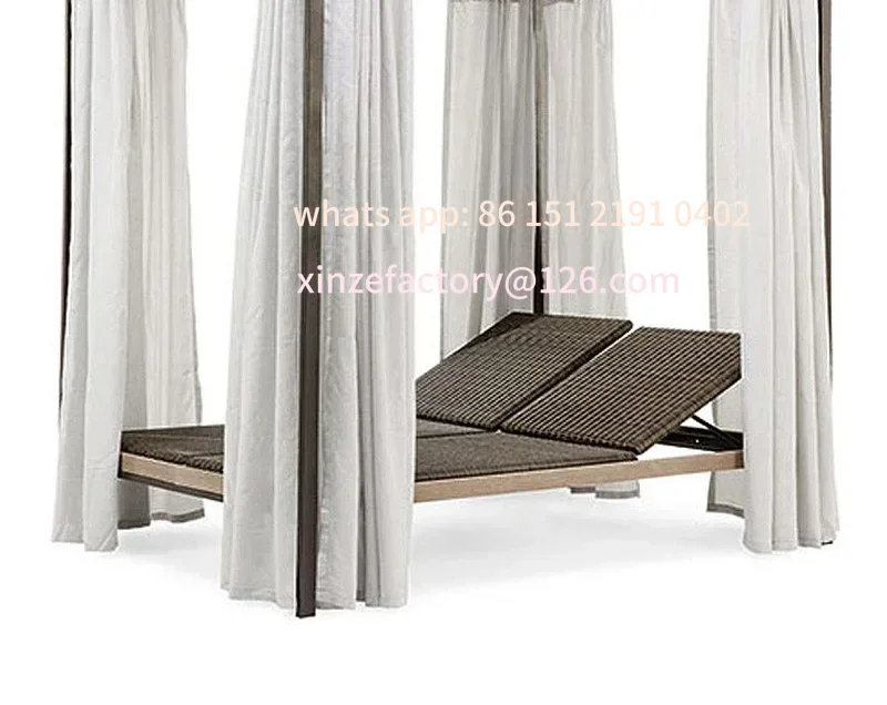 

Customizable leżak ogrodowy do hotelu, na plażę, z baldachimem, aluminiowy, rattanowy, dwuosobowy, do basenu.