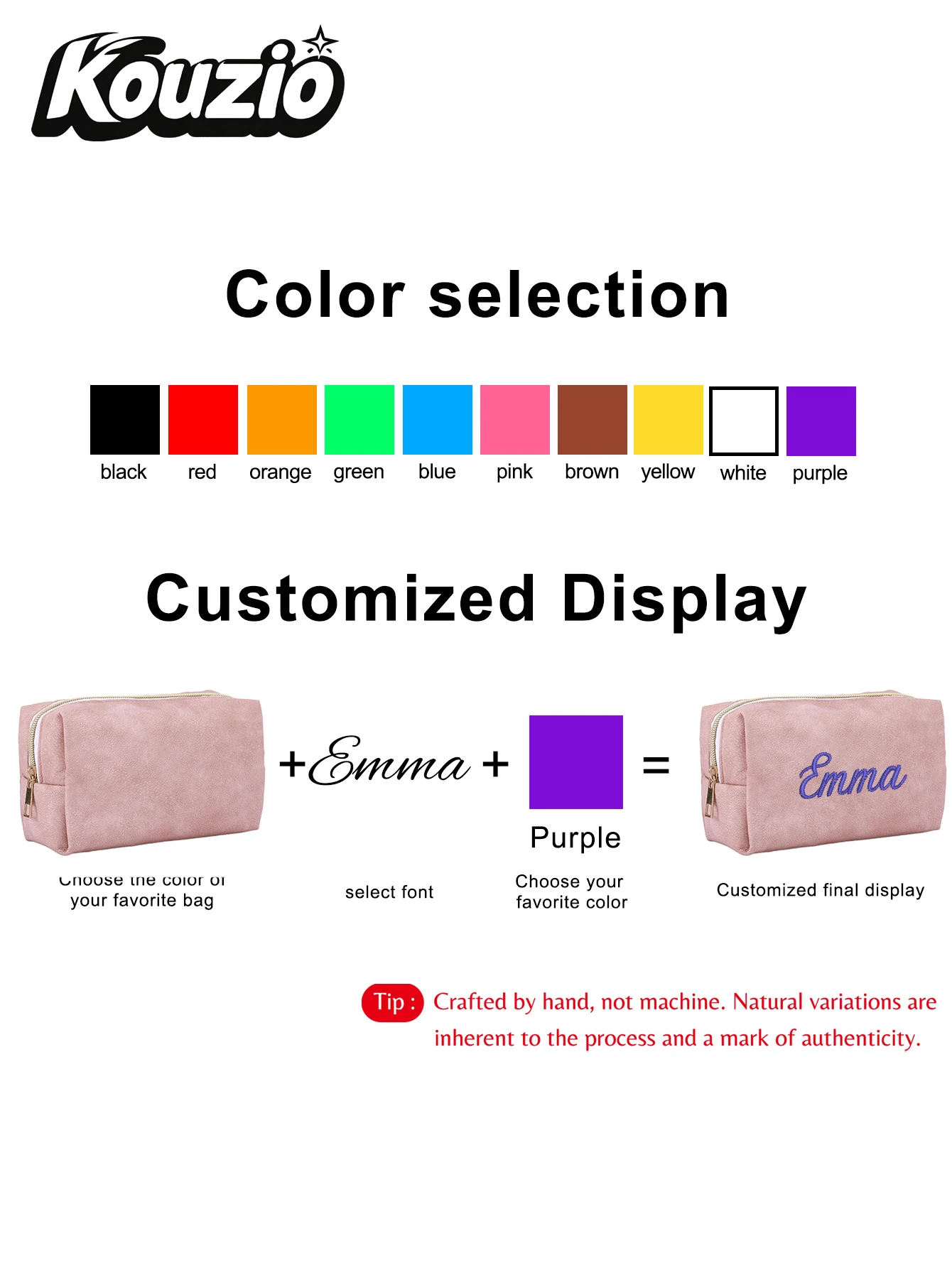 Large Square Faux Suede Custom Text Embroidery Zipper Case Large Capacity Stationery Makeup Storage Pouch Back to School Supplie view 3