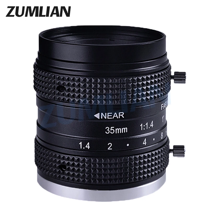 ZUMLIAN F1.4 Lens Big Aperture 35mm Fixed Focus Lens 5MP Low Distortion 1'' Camera C-Mount Lens for 4K FA/CCTV Cameras