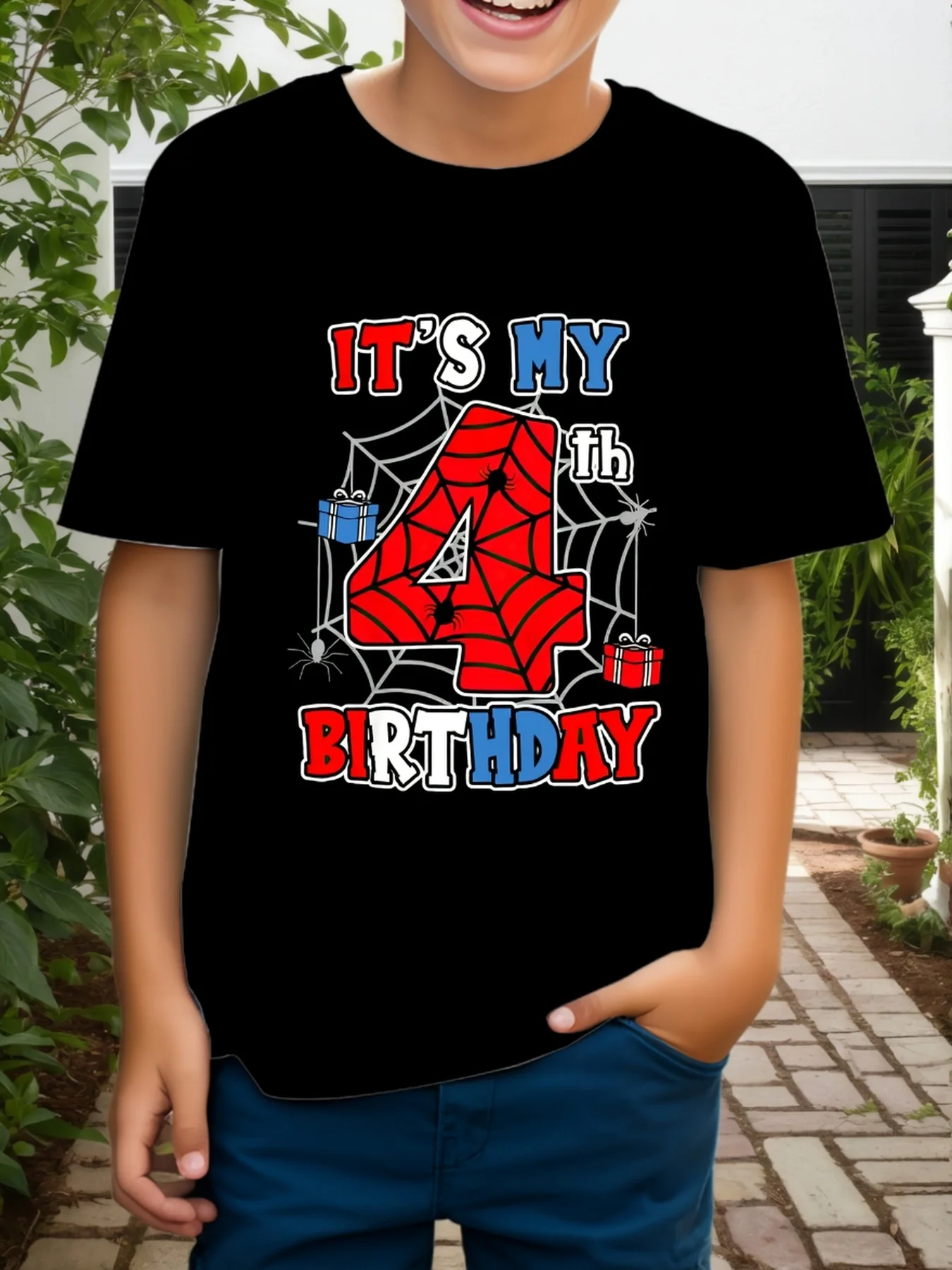 BRAND Kids 3D Print T-Shirt Spider Theme Boys Girls Summer Short Sleeve Comfort Casual Tees [Printed Design-Not Textured]