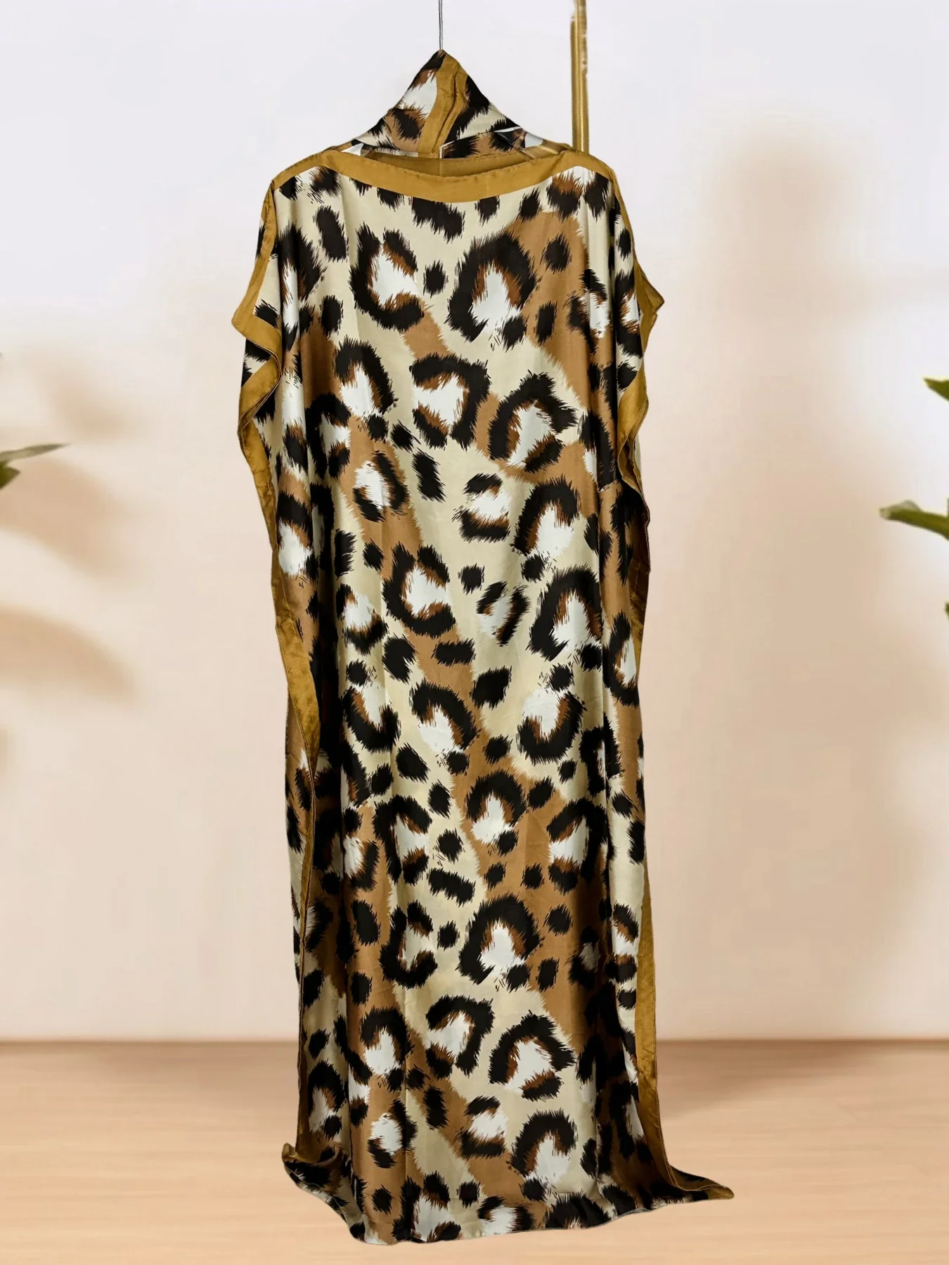 

Summer Beach Wedding Floral Maxi Dress Silk Loose Fit Round Neck Batwing Sleeve Evening Guest Dress