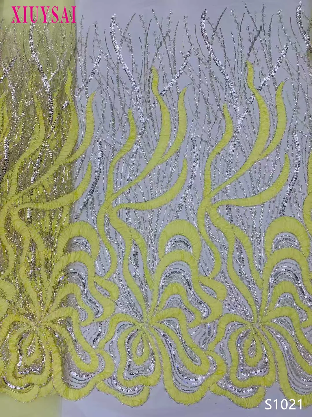 

2025 High Quality African Beaded 5Yards Nigerian Tulle Lace Fabric Sequins Embroidery French Guipure Wedding Party Dress Sewing