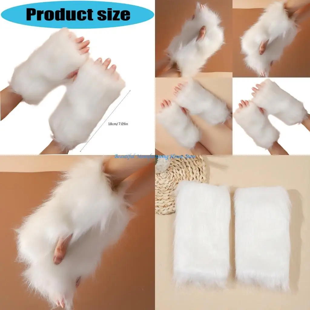 E56A Washable Faux Furs Arm Sleeves Thermals Insulation Light weight Design For Commuting Outdoor Sports