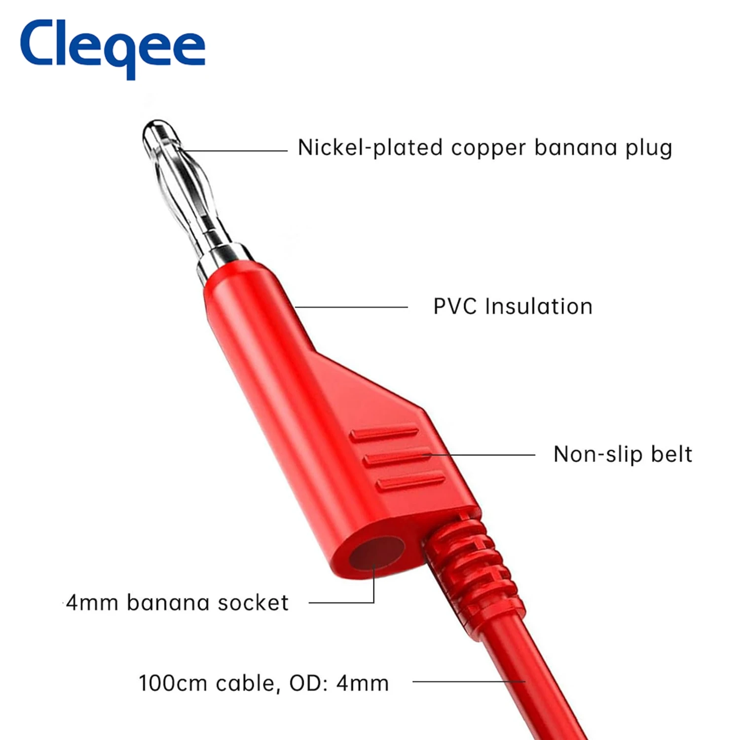 Cleqee P1045 5pcs 4mm Stackable Banana Plug to Test Hook Clip Multimeter Test Lead Electrical Test Cables 100cm Jumper Wire