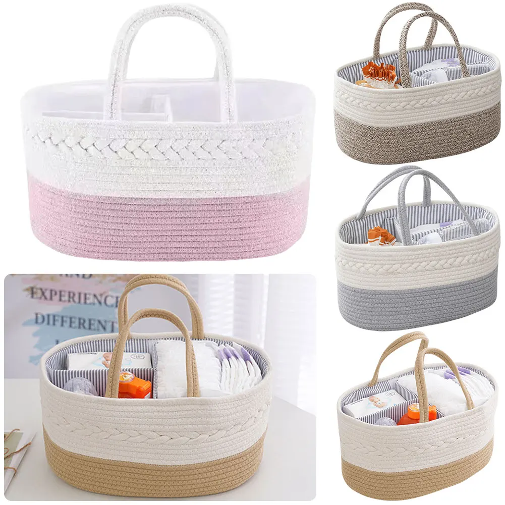 Cestino per pannolini multifunzionale da viaggio borsa per mamma portatile borsa per pannolini in corda di cotone borsa per pannolini cestino portaoggetti per pannolini per bambini