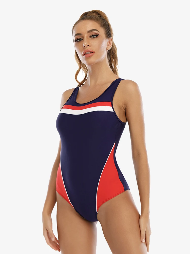 Riseado Colorblock One Piece Swimsuits 2024 New Racer Back Women\'s Swimwear Competitive Swimming Suit Sports Bathing Suits XXL