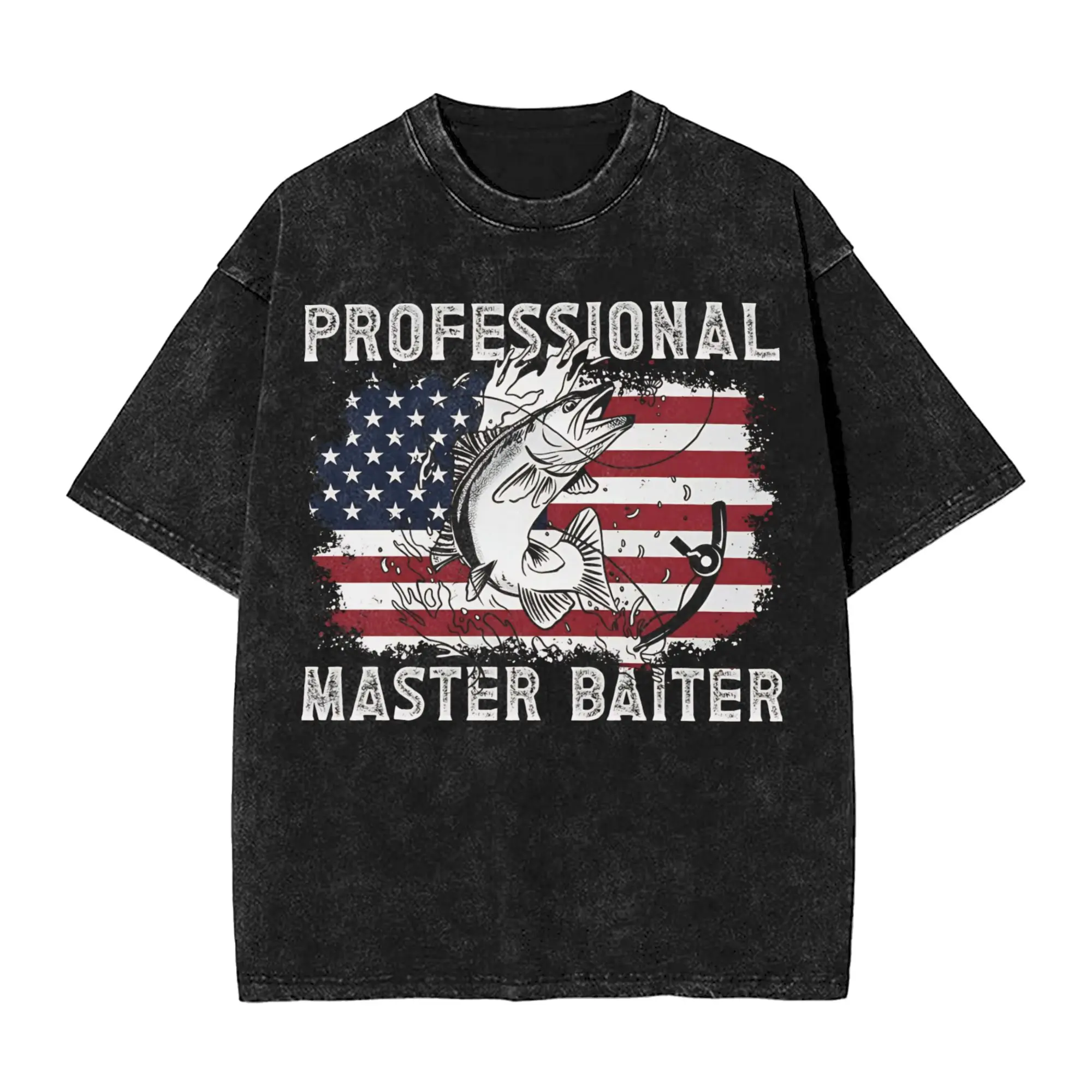 Master Baiter Funny Fishing  T Shirts Hip Hop Washed Short Sleeve Oversize T-Shirt  Vintage for Men Women Streetwear Summer
