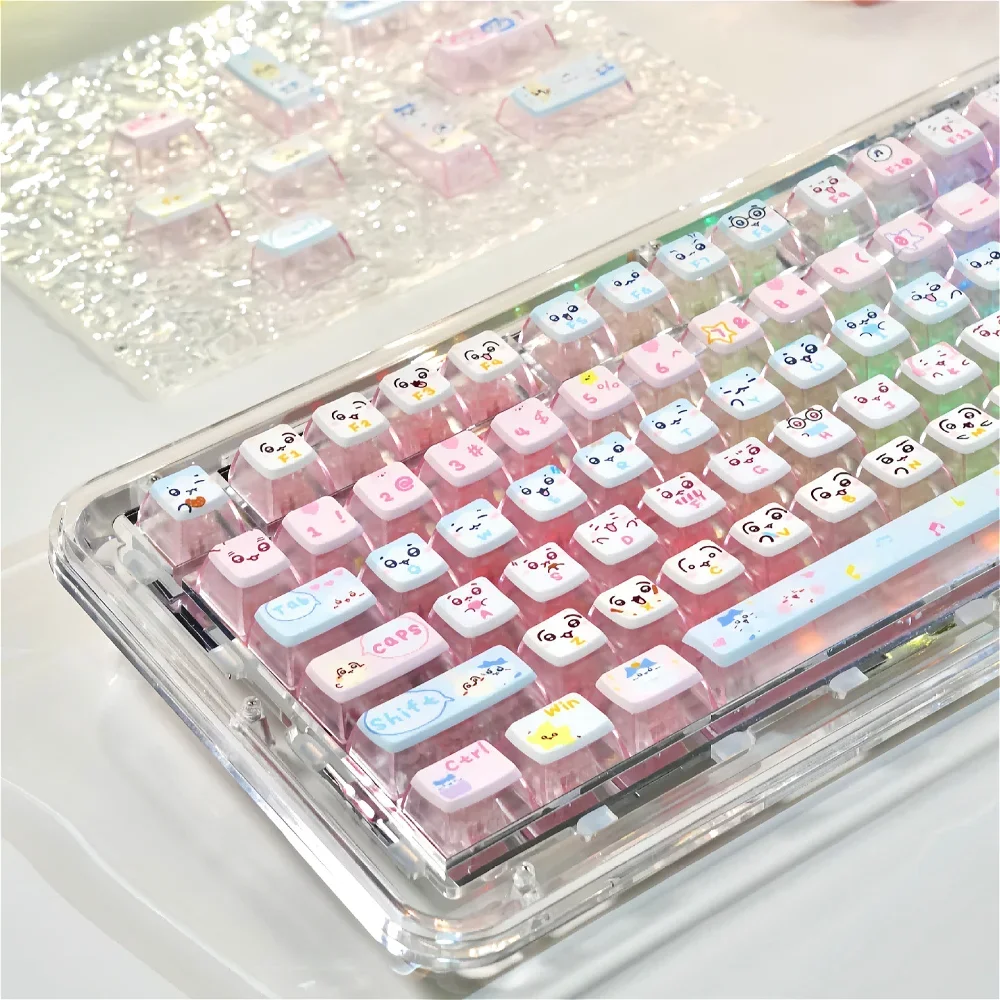 

Kawaii OEM Key Cap PC 113 Keys Four Side Transparent Pink Cartoon Anime Girl for 60/64/84/98/108 Mechanical Keyboard