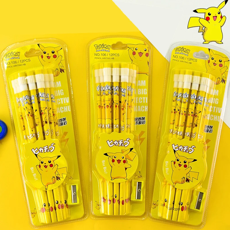 Pokémon Pikachu Lápis Cartoon, Figura Animação, Kawaii, Papelaria Criativa, Presente para Crianças