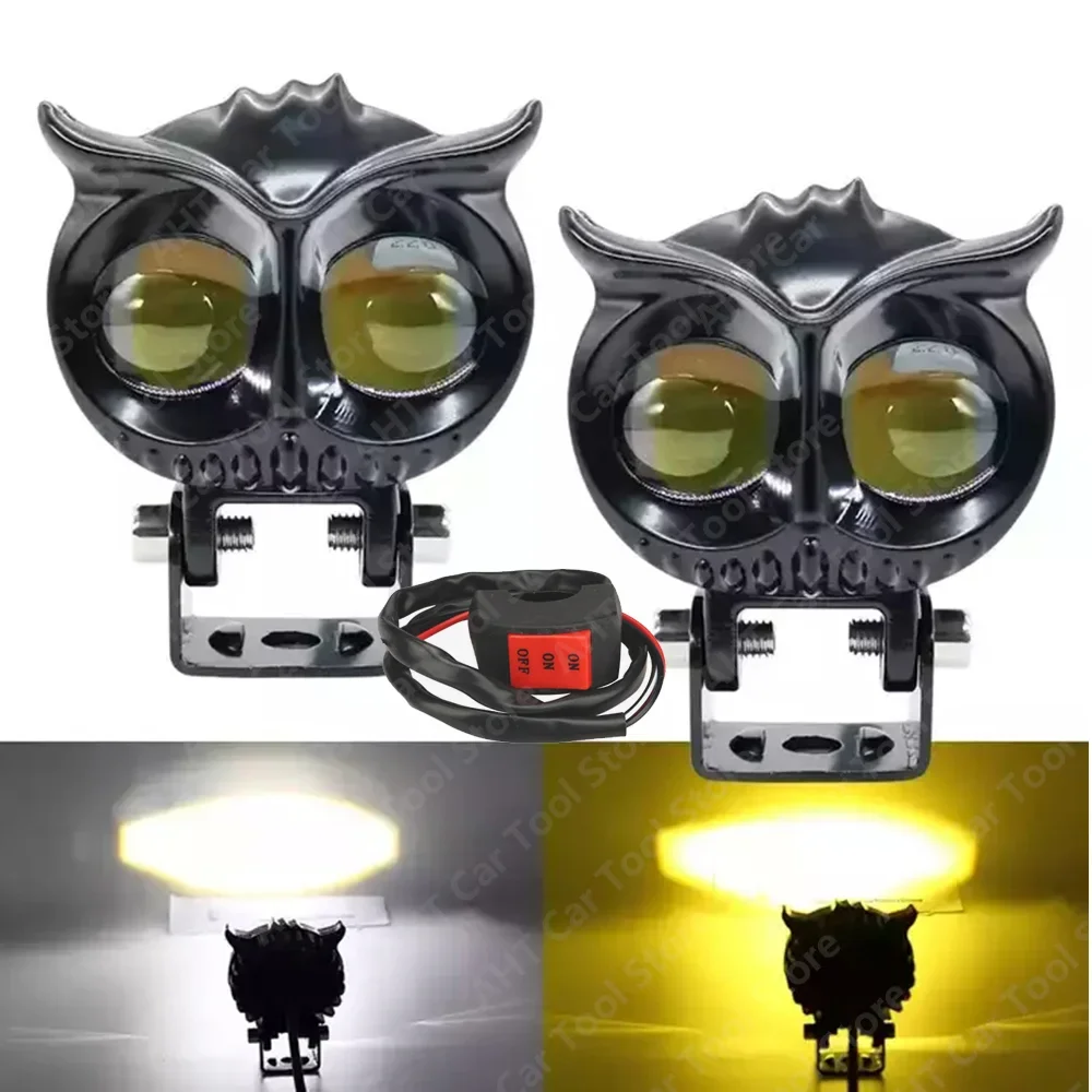 Motorcycles Led Headlight Fog Light Car Dual Color Owl Design Head Light ATV Scooter for Auxiliary Spotlight Lamp Accessories