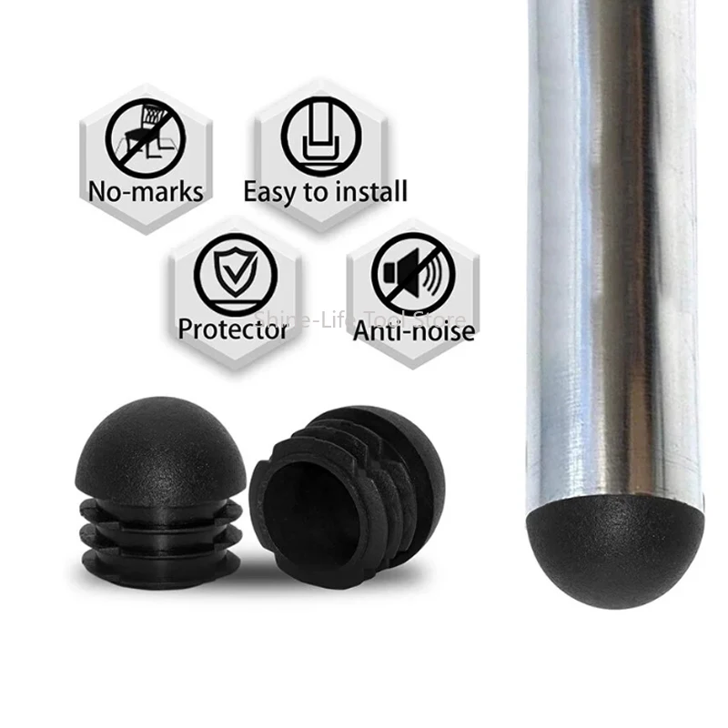 Plastic Black Circular Plug Spherical Head Round Plastic Plug End Dia 13~76mm Table Chair Leg Tube Tip Caps Plugs