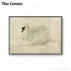 Vintage Swan Poster Print Antique Nursery Canvas Print Netural Wall Decor Watercolor Animal Country Farmhouse Home Decor
