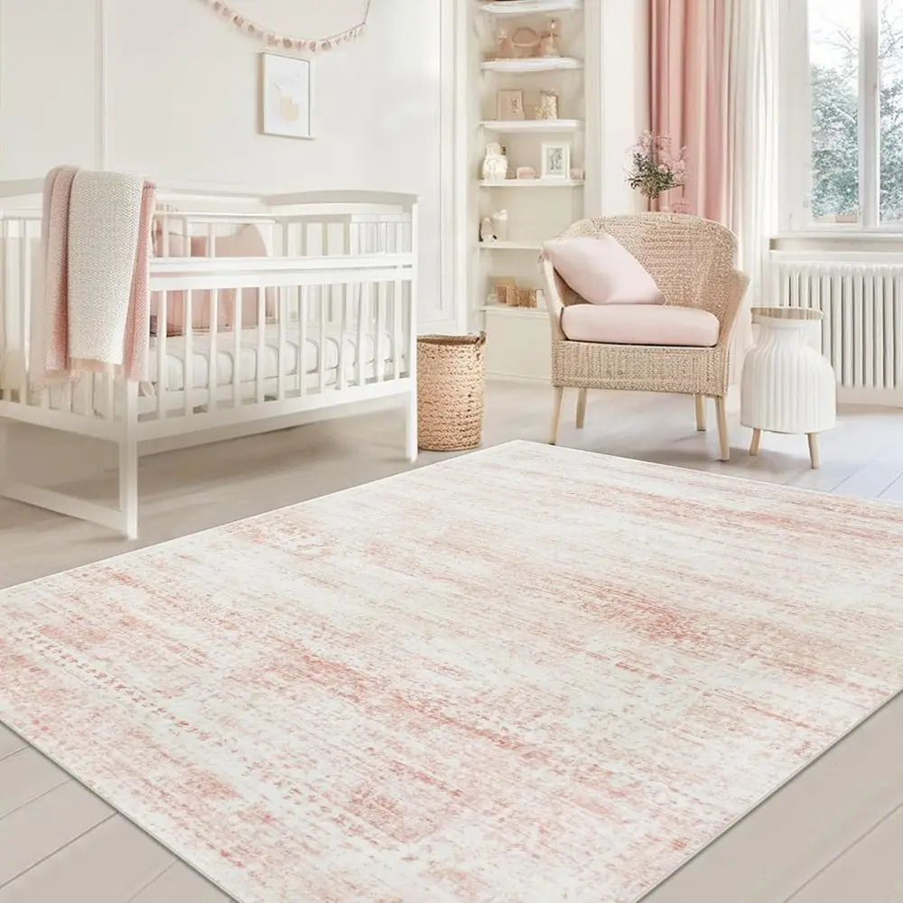 

Soft Faux Wool Area Rugs 5x7 for Living Room, Bedroom, Dining Room - Light Pink Low Pile, Non-Slip, Suitable for Nursery, Kids P