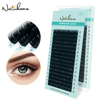 NATUHANA 16 แถว Matte สีดําสังเคราะห์ Mink Eyelash EXTENSION ขนตาปลอมธรรมชาติ Faux Lashes สําหรับส่วนขยาย