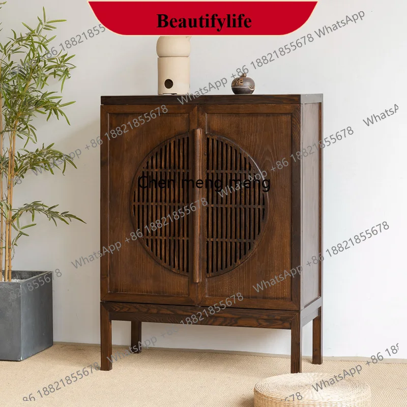 

f185 Новый китайский стиль из цельного дерева для хранения, обеденный боковой шкаф, дзен-прихожая, входной шкаф для обуви, светлый роскошный светильник для гостиной