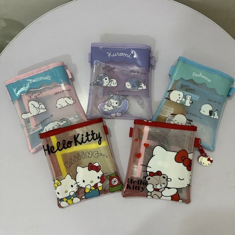 

Sanrio Hellokitty anime cartoon cute innovative mesh bag stationery small storage bag comic peripheral coin purse girl gift