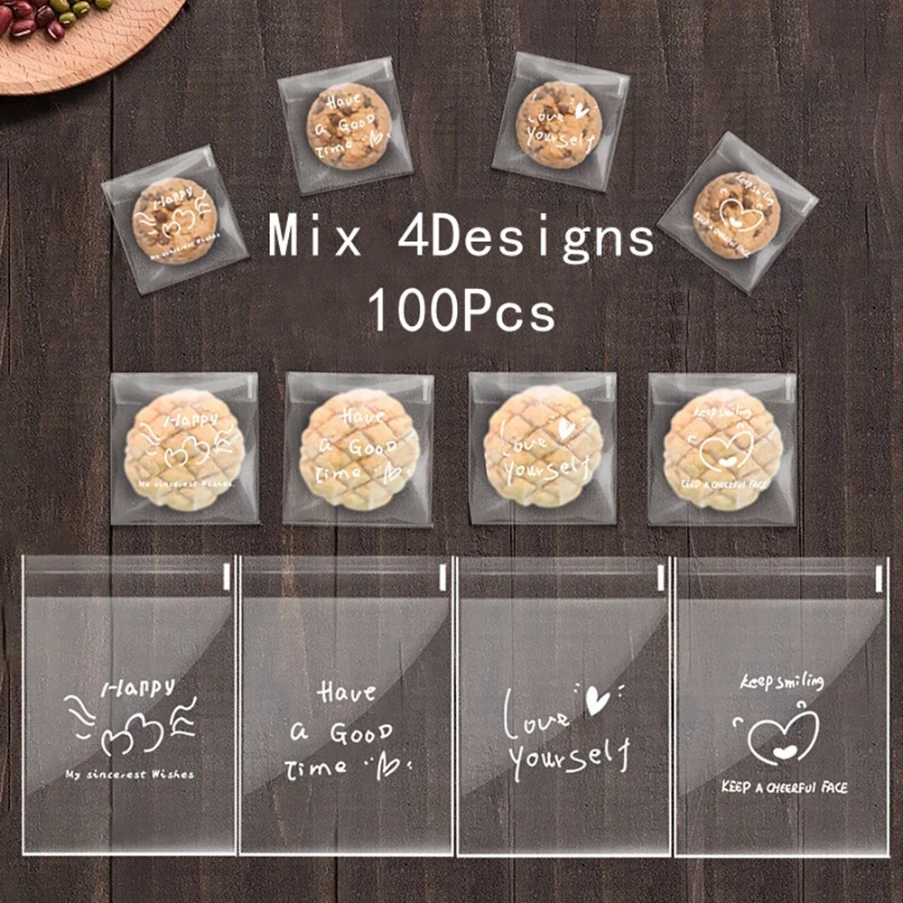 100Pcs Matt Clear Cookie Bag Self-Adhesive Candy Bag For Wedding Birthday Party Gift Bag Biscuit Baking Packaging Bag