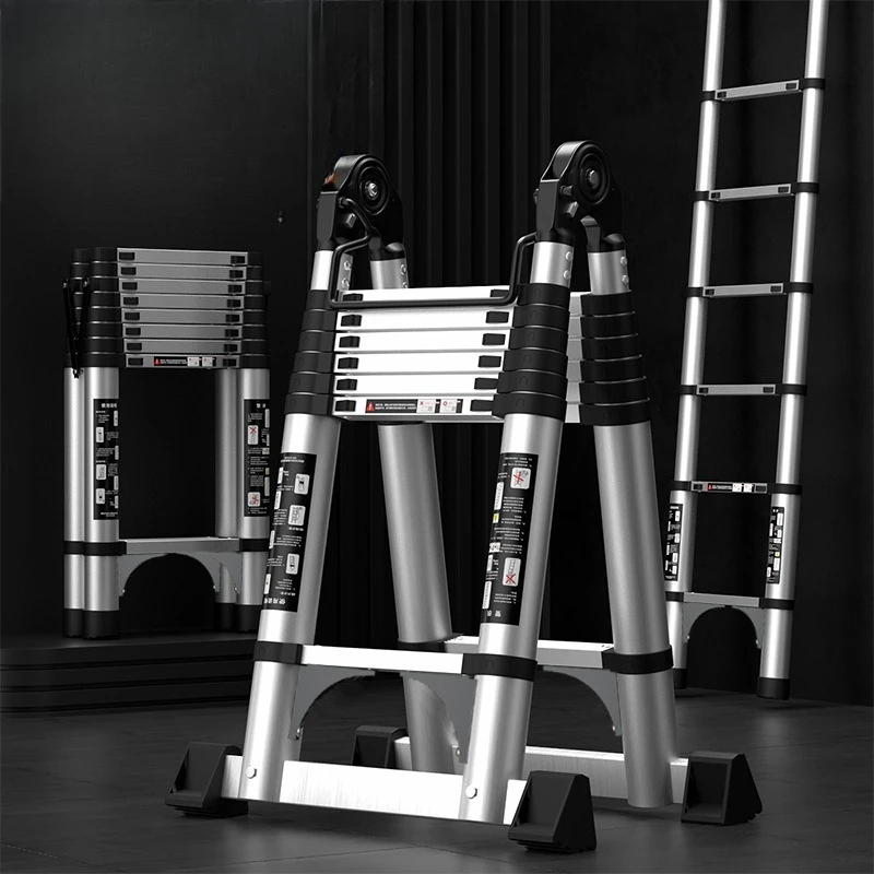Thickened aluminum alloy multifunctional telescopic herringbone ladder, household staircase, indoor lifting folding ladder
