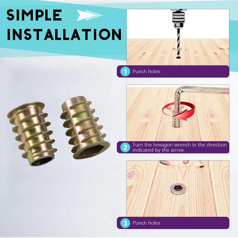 70 Buah Mur Sisipan Berulir, Kit Sisipan Kayu, Sekrup M4/M5/M6 Mur Sisipan Kayu Pengencang Baut Penggerak Soket Hex untuk Furnitur Kayu