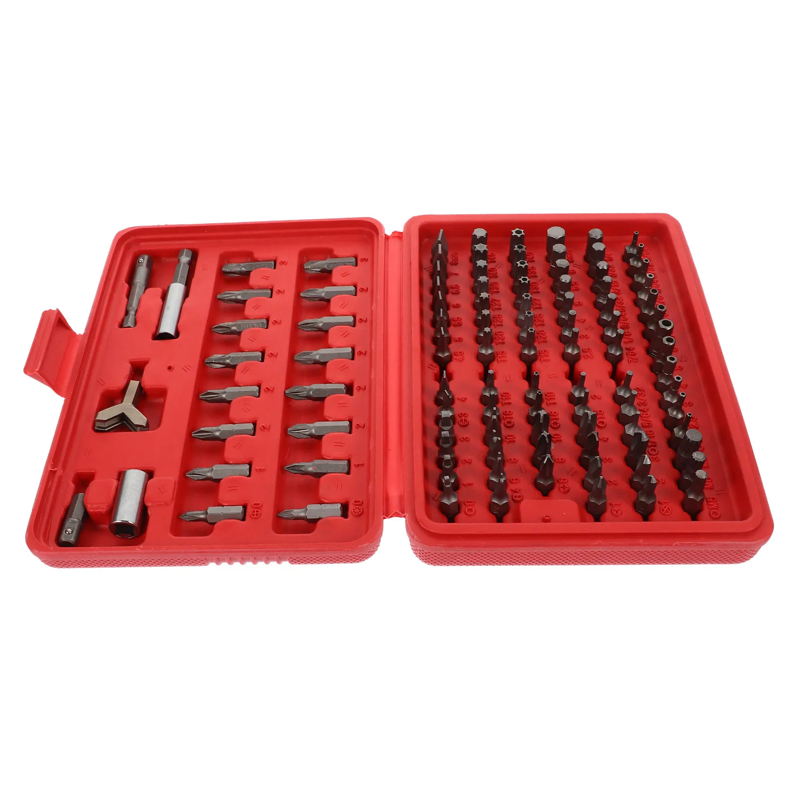 

100Pcs Screwdriver Bit Set Variety Sizes Slotted Security Bits Molded Case Organized Storage Red