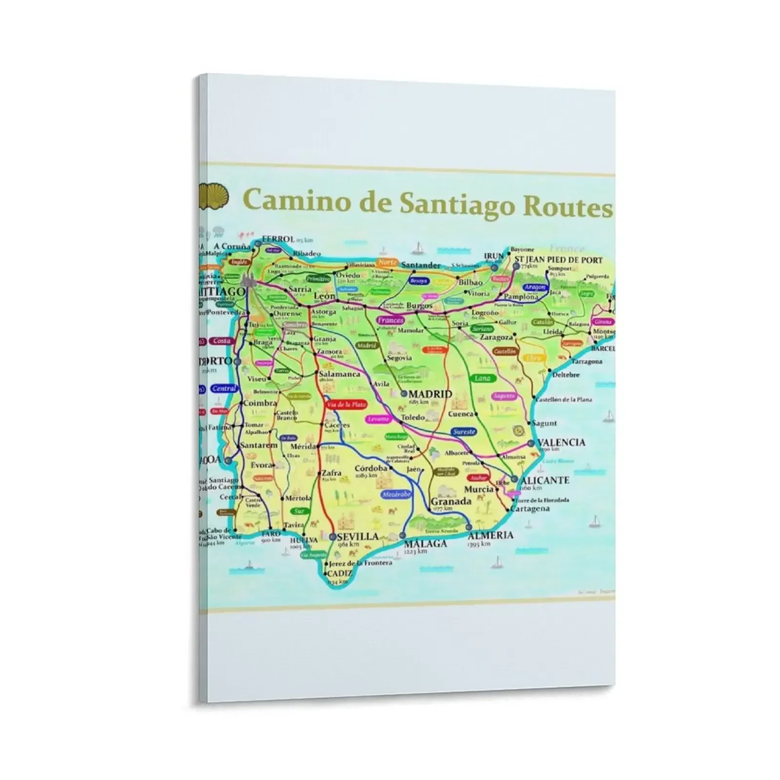 

Map of Camino de Santiago Routes in Spain and Portugal Canvas Painting Wall posters Decoration for home room decorations for men