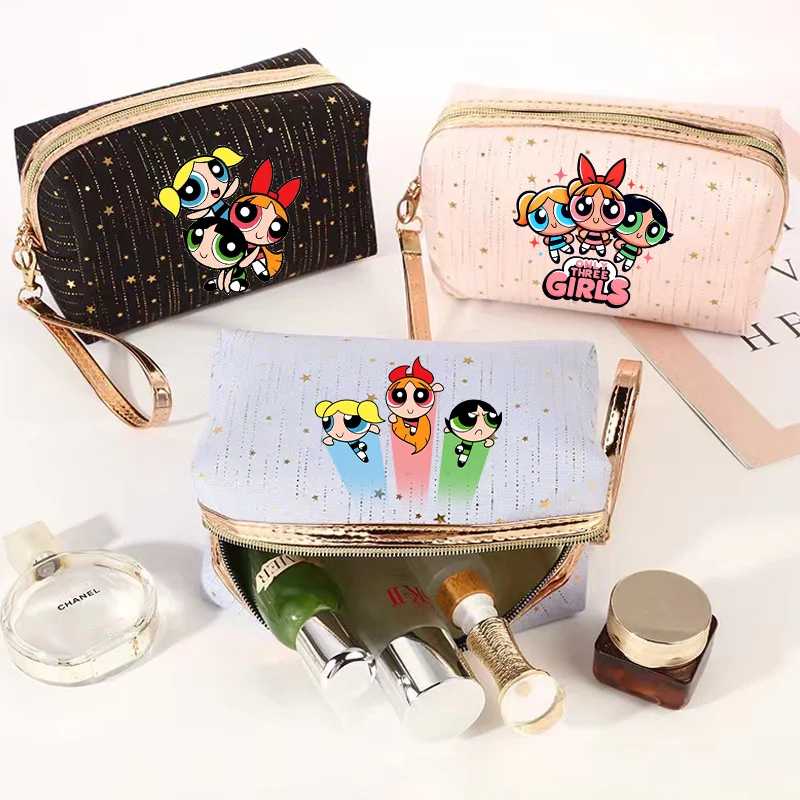 Sac à cosmétiques The Powerpuff Girls, sacs de toilette à motif de dessin animé Bubbles Blossom, pochette de rangement de voyage portable de grande capacité pour femme, cadeau
