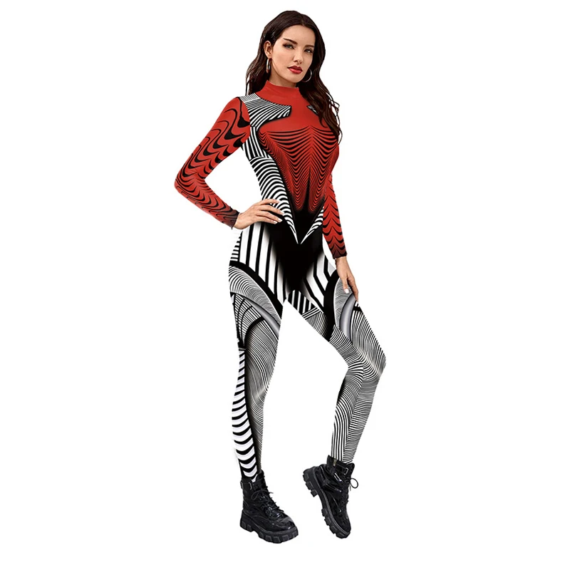 IOOTIANY Geometrisches Linienmuster Sexy Damen-Jumpsuit Cosplay-Kostüme Enganliegender Mode-Party-Aerial-Yoga-Anzug Bodysuit 2026 – Detail 6