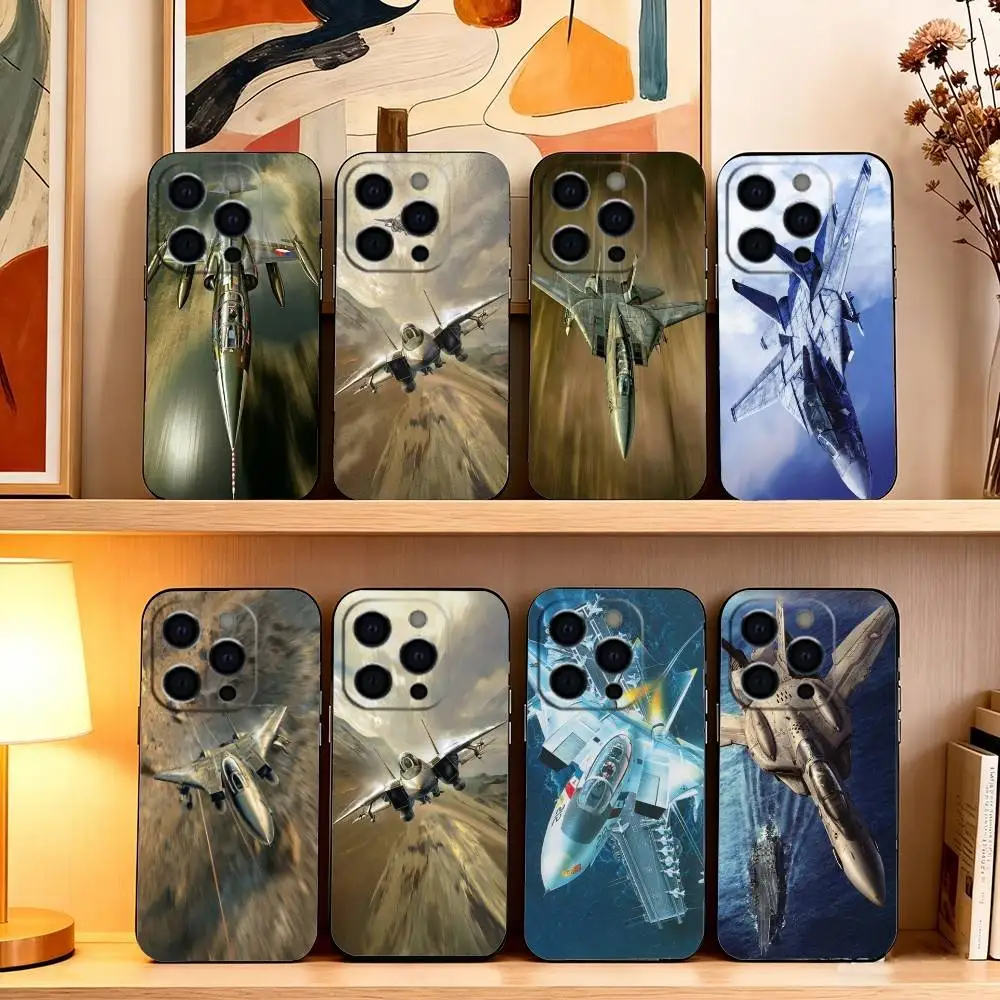 Funda de Silicona Suave Negra con Diseño de Aviones Robotech Macross para iPhone 17, 16, 15, 14, 13, 12, 11 Plus, Pro Max, XS