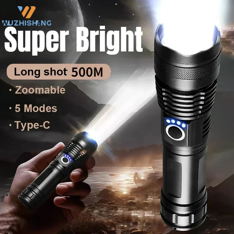 

High Power Led Flashlight USB Rechargeable Torch 5 Lighting Modes XHP50 Zoomable Flashlight Home Outdoor Camping Hiking Lantern