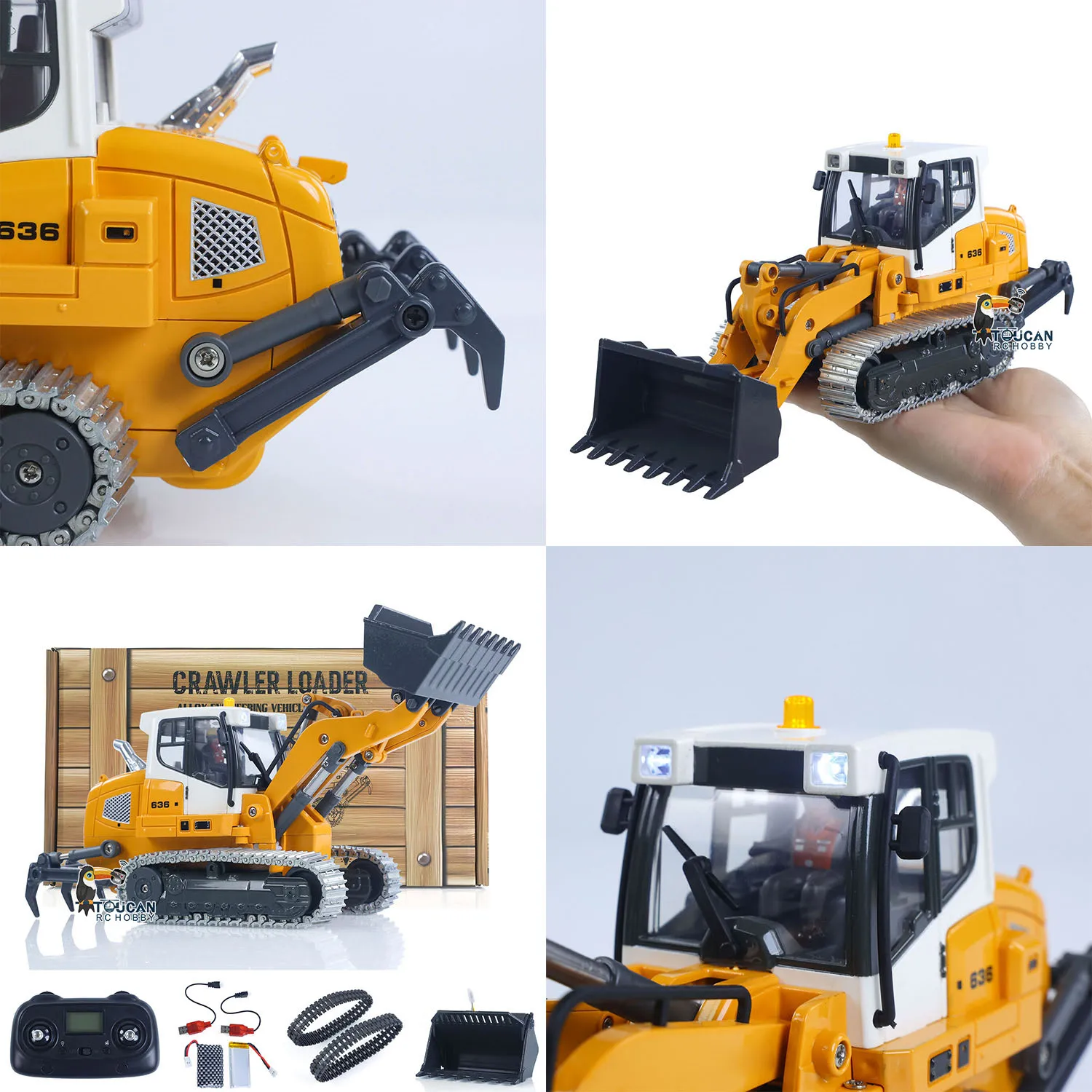 

1/50 CUT 636 RC Loader RTR Remote Cotrol Consturction Vehicle Metal Bucket Tracks Ripper RTR Model Light Sound Battery Toy