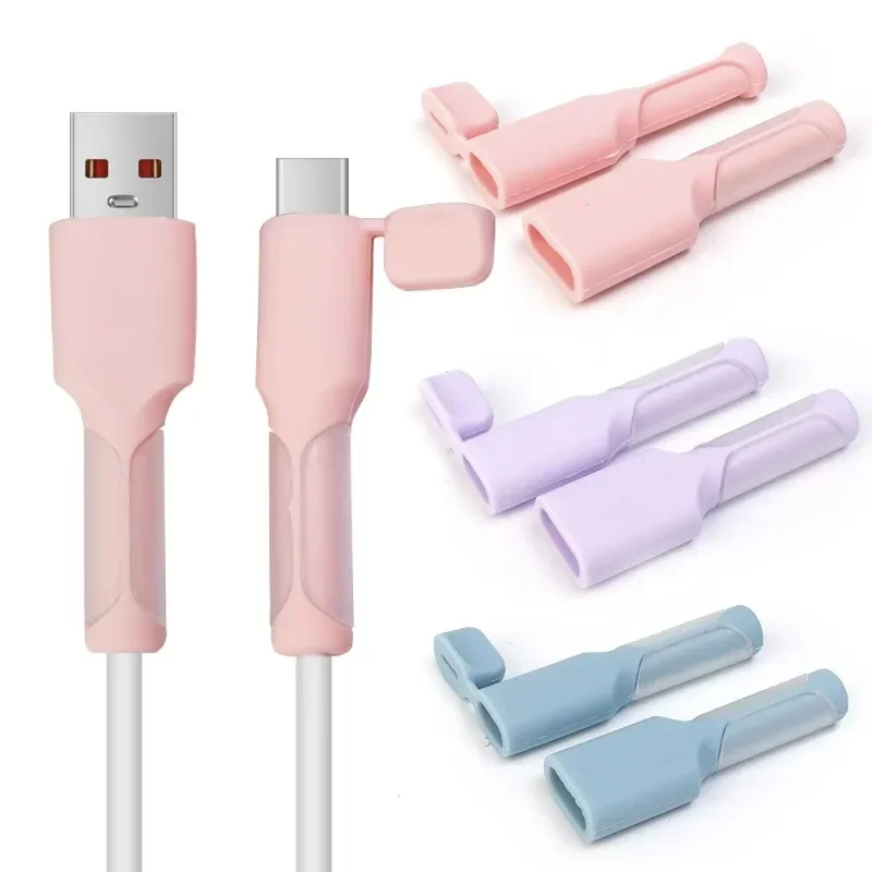 2 in 1 Data Cable Protector Cover Universal Android Cable Silicone Wrap Anti-Break Mobile Phone Cord Saver for USB to Type-c