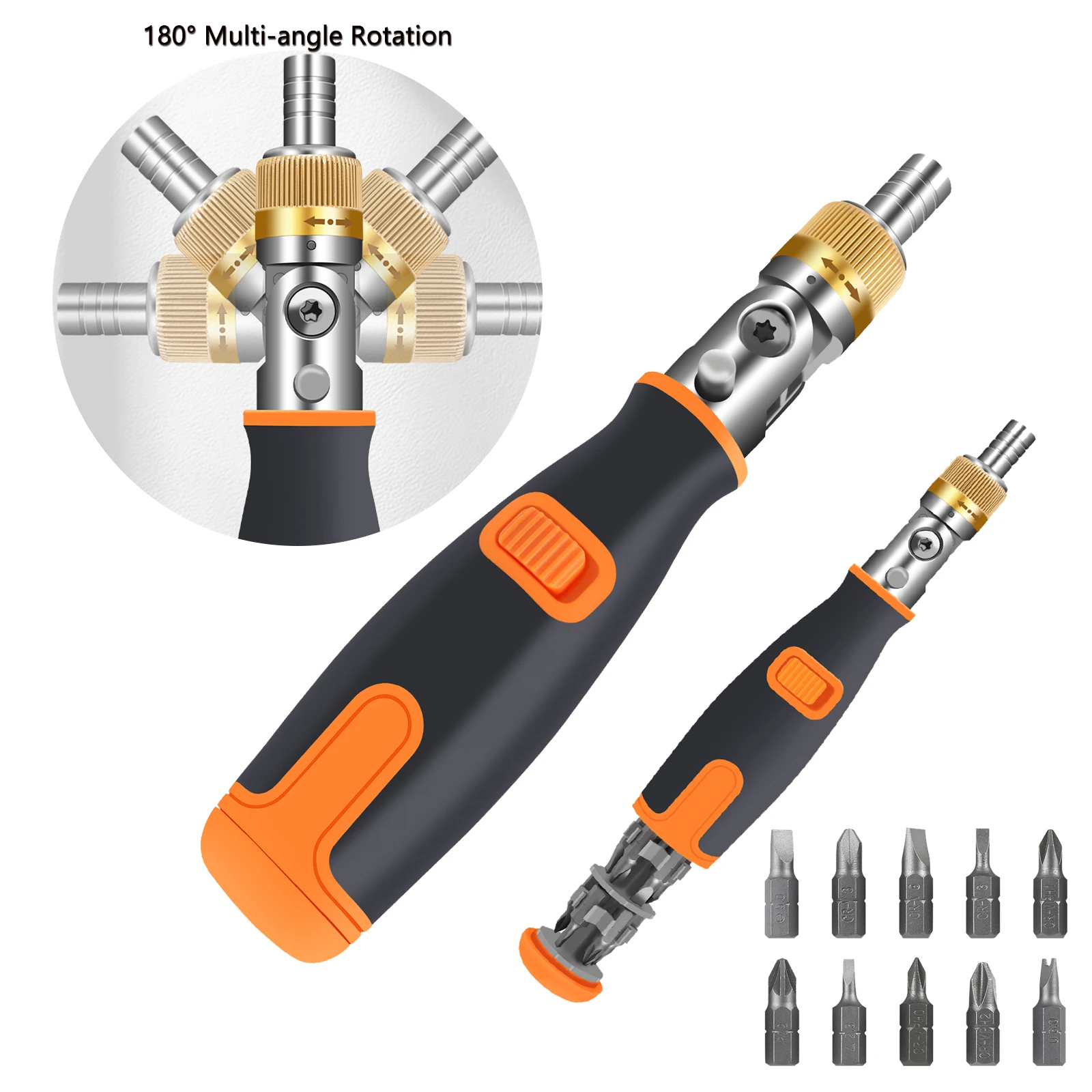 

10 in 1 Ratchet Screwdriver Multi Bit Screw Driver 180° Rotation Retractable Cartridge Screwdriver for Phillips,Star,Flat Bit