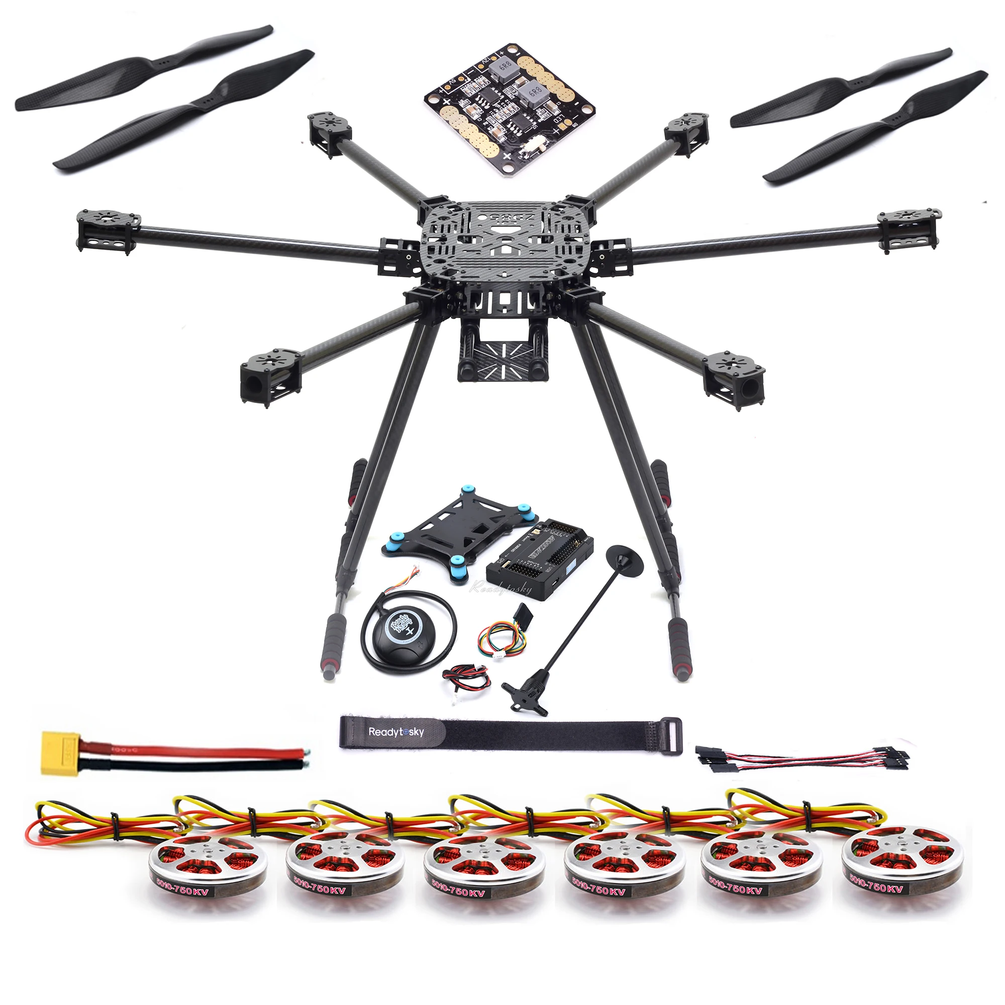 

ZD850 Full Carbon Fiber 850mm Hexa-Rotor Frame APM2.8 Flight Comtrol 8N GPS 5010 750KV Motor 1555 Carbon Fiber Propeller set