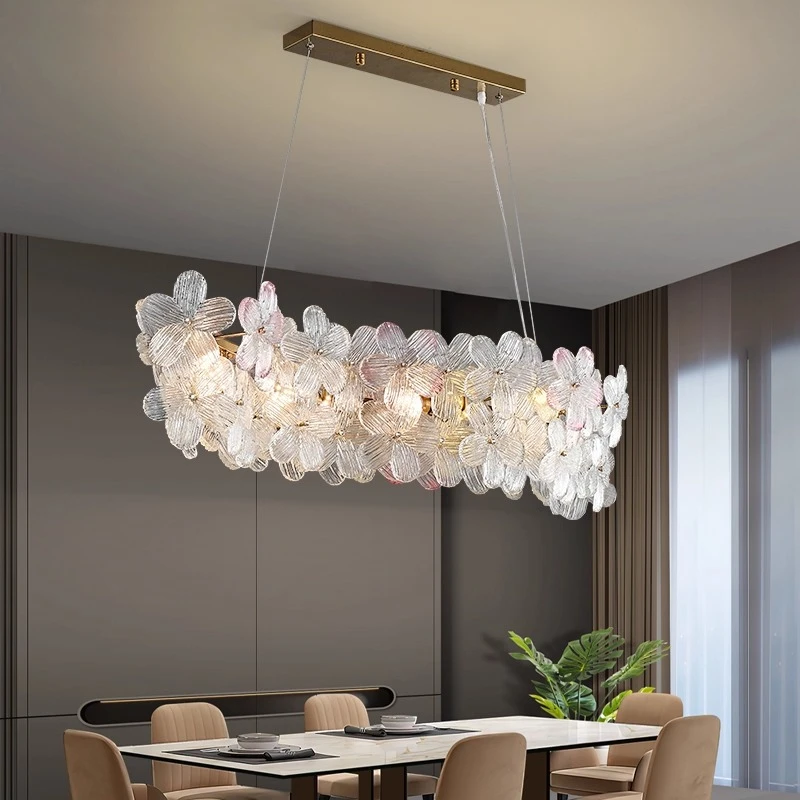 

French modern minimalist luxury crystal chandelier, flower-shaped dining bar light, restaurant table lamp, vintage chandelier