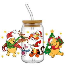 Christmas Winnie the Pooh 16oz DTF Sticker Cups regali di natale UV Wrap Transfer Sticker etichette personalizzate Logo fai da te autoadesivo