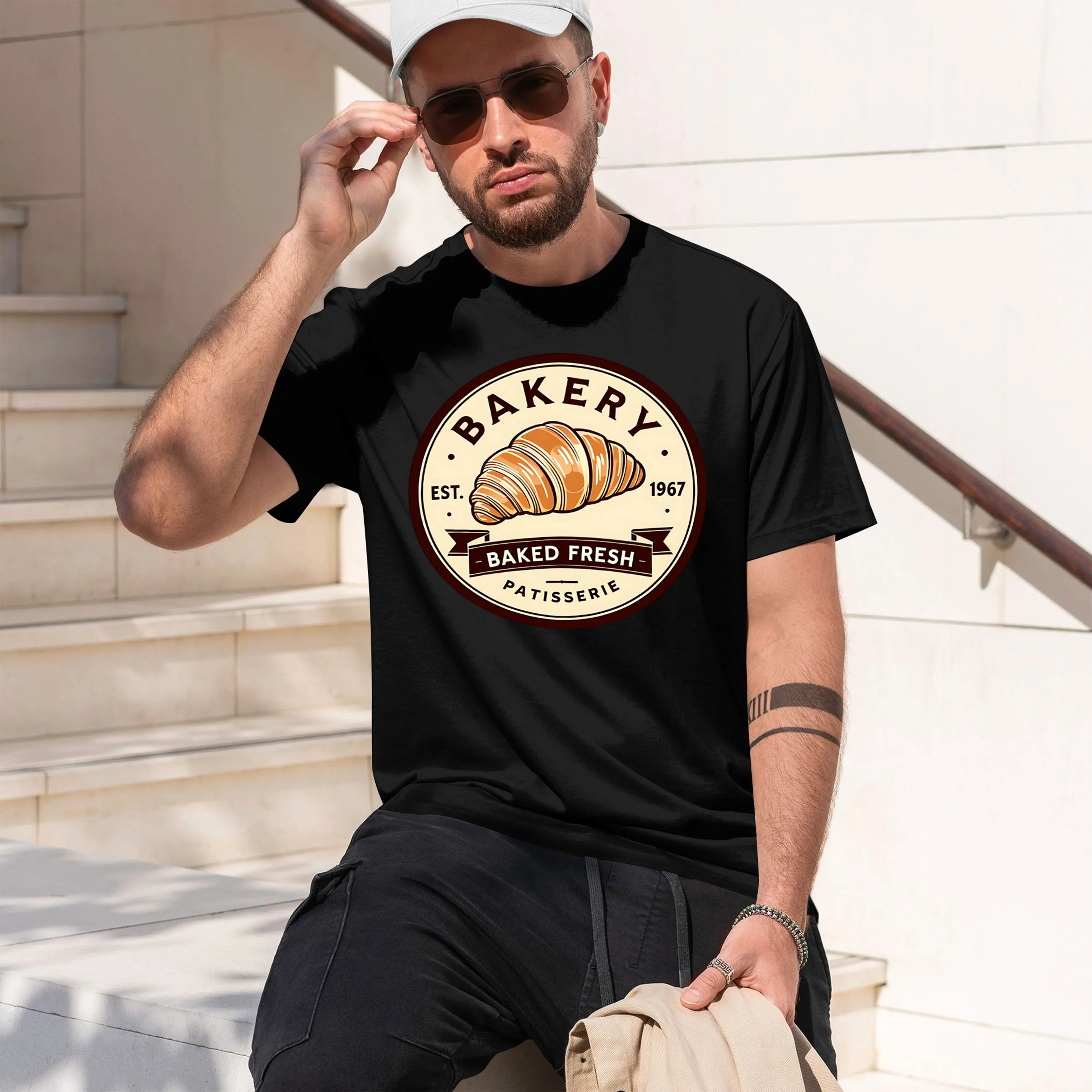Stylish Bakery Logo with Detai Croissant Design with Pat Perfect Sports 2026 New Model Men’s Short-sleeve crewneck T-Shirt Class