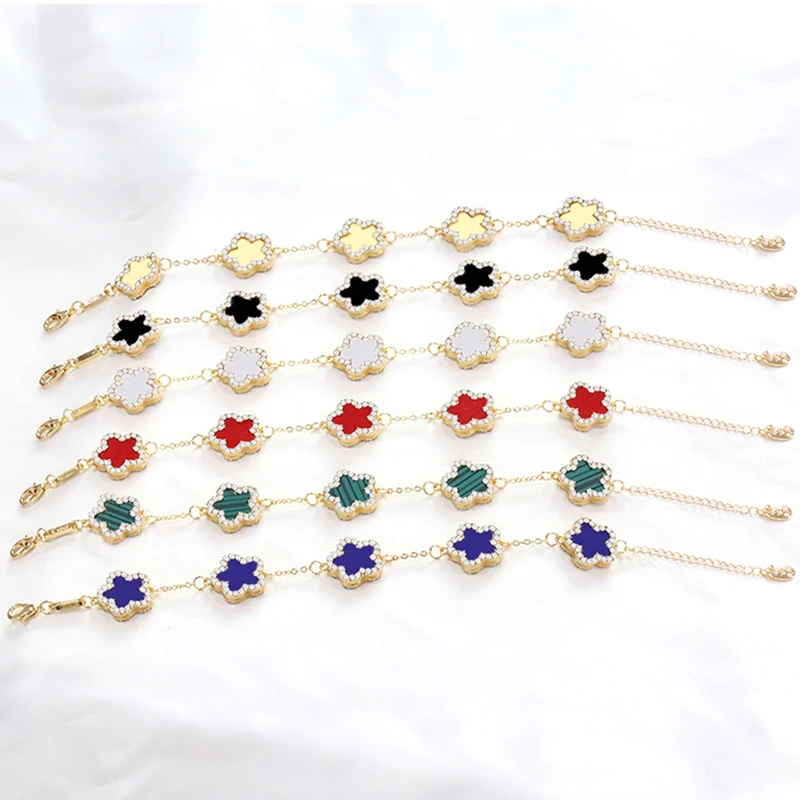 1Pc Trendy Five Leaf Flower Bracelet Copper Zircon For Woman On Party Wedding Fashion Cute Style With Colorful Adjustable Chain