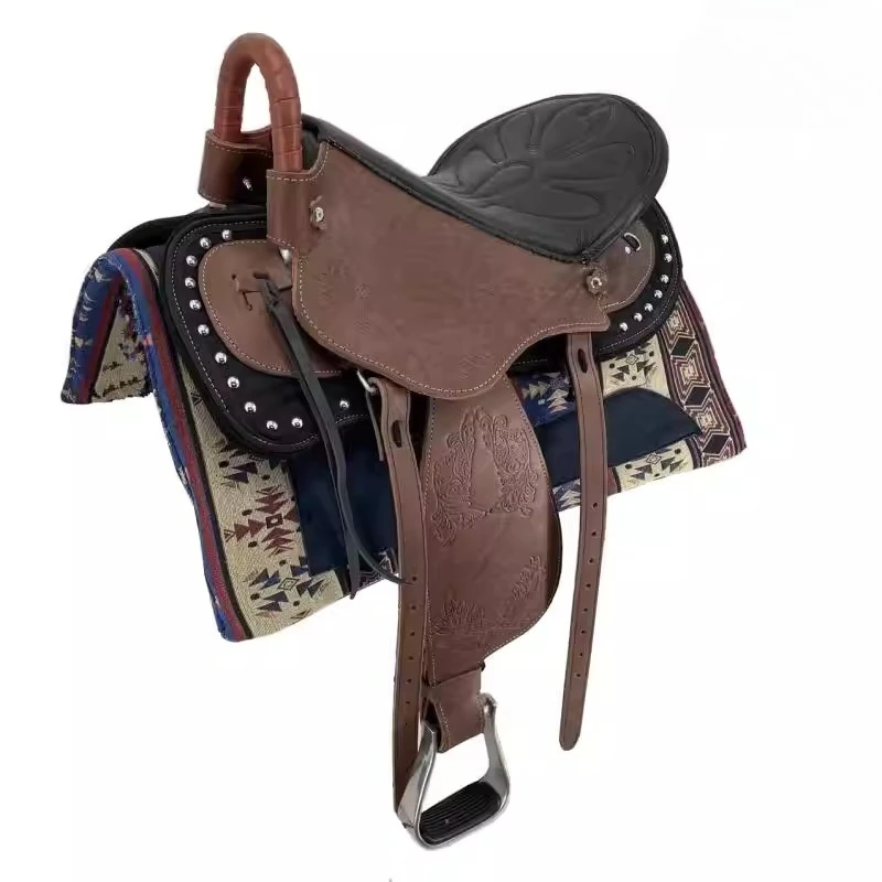 Saddle Seat Cowhide Tourist  Saddle Full Set of Accessories Carved Endurance Size Short Equestrian Supplies