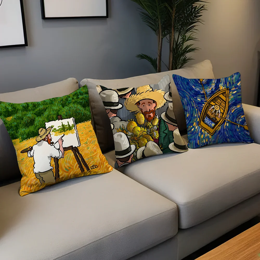 Van Gogh Cartoon Art Pillow Case For Home Bedroom Room Decoration Living Room Sofa Cushion Cover Suitable