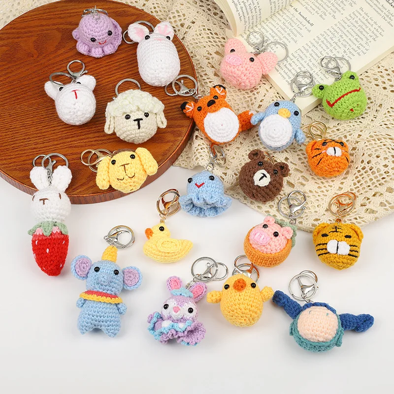 Cute Handmade Diy Weaving Keychain Wool Crochet Unique Knitted Pendant Keyring Bag Charms Woolly animals Gift Car Key Ring