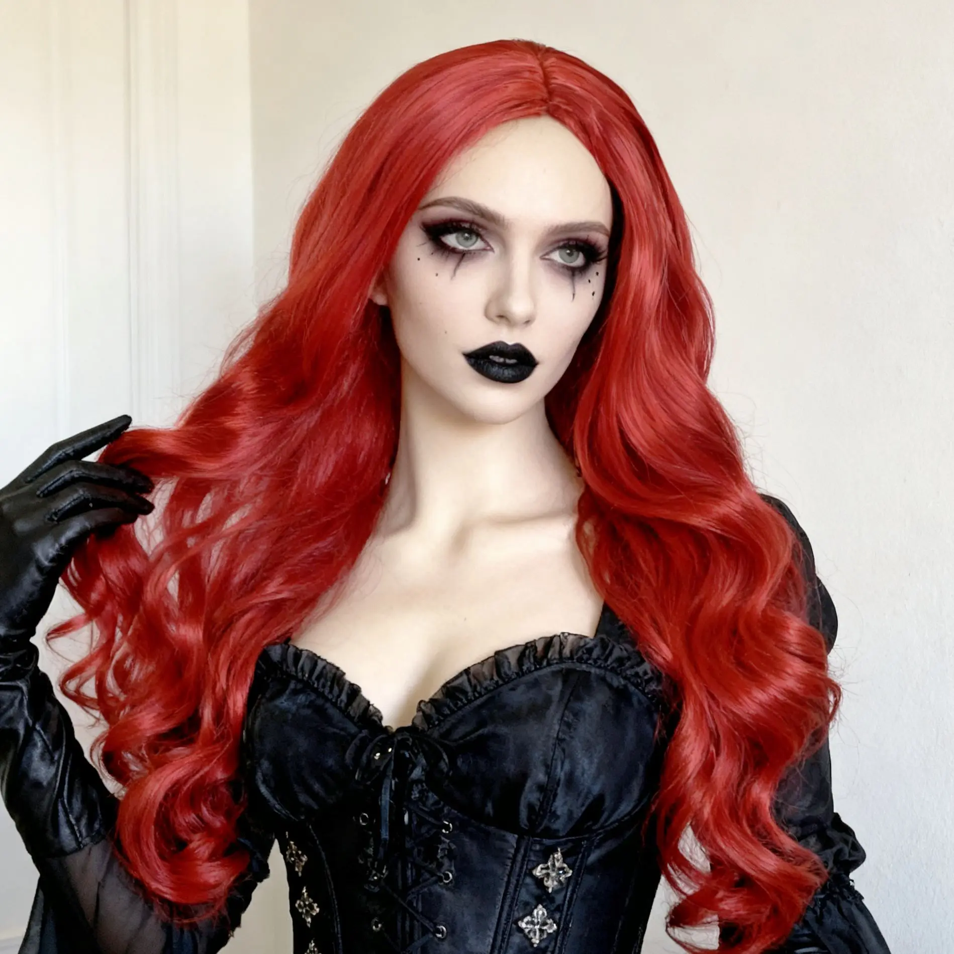 Red large wavy synthetic wig for Halloween cosplay wig, character costume wig, daily party wig, wig set for parties