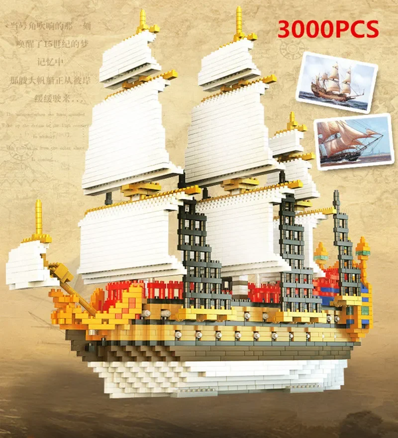 

[Funny] Assembly 3000pcs Diamond sailing sailboat 3D Boat model builing blocks Bricks education toy kids child gift