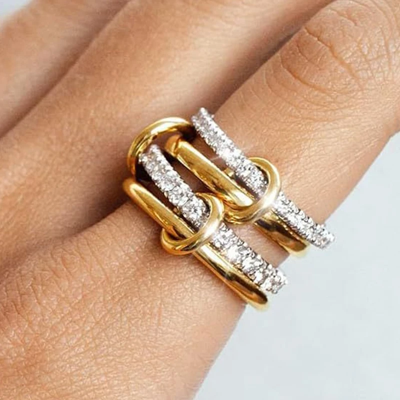 Gold Silver Rings for Women 18K Gold Plated Interlocked Stackable Rings Set CZ Cubic Zirconia Fashion Ring Jewelry Gift 2025