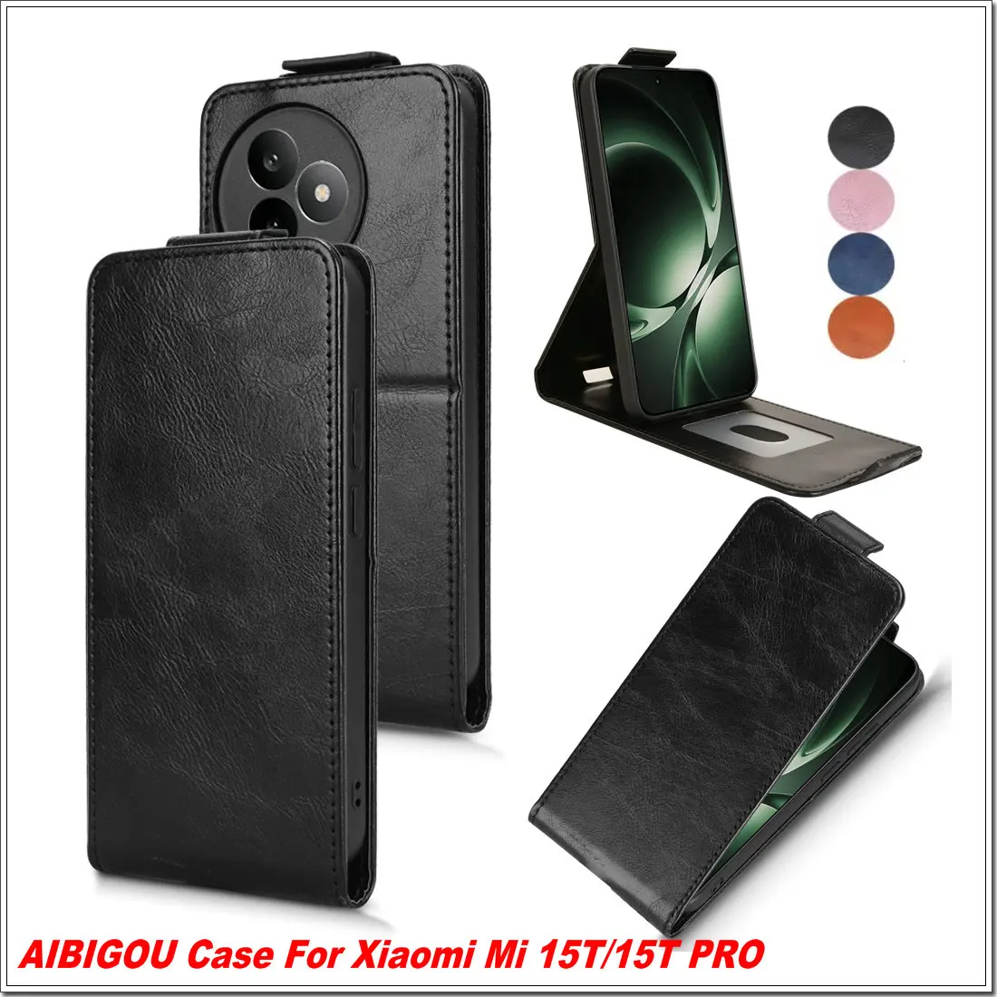 Etui Skórzane Pionowe Luksusowe Retro z Klapką i Uchwytem na Karty do Xiaomi Mi 15T Pro Mi15T 17T Flip, Pokrowiec z Funkcją Stojaka, Torby na Telefon Mi 17T Pro 15T — zdjęcie produktu 3