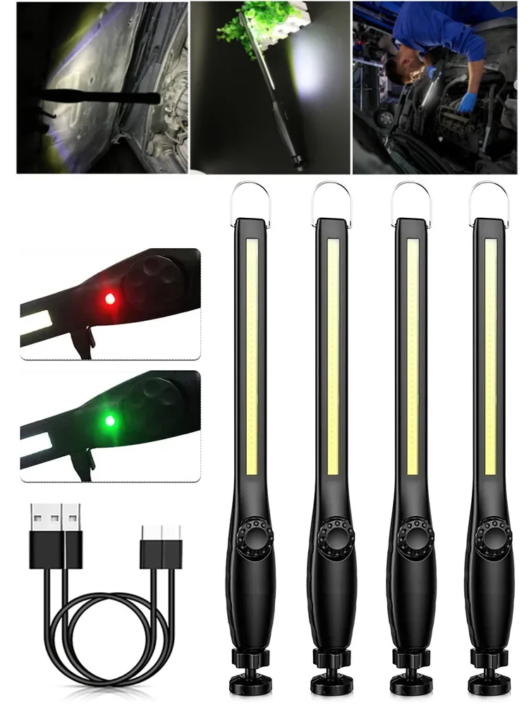 1-5 paczek COB + latarka LED magnetyczne światło robocze latarka USB z możliwością ładowania przenośna latarnia światło inspekcyjne Camping lampa do naprawy samochodu — zdjęcie 2