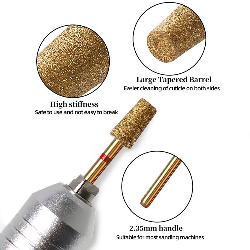 Broca de diamante banhada a ouro para unhas, cortadores rotativos para manicure, acessórios para remoção de gel, ferramentas para unhas