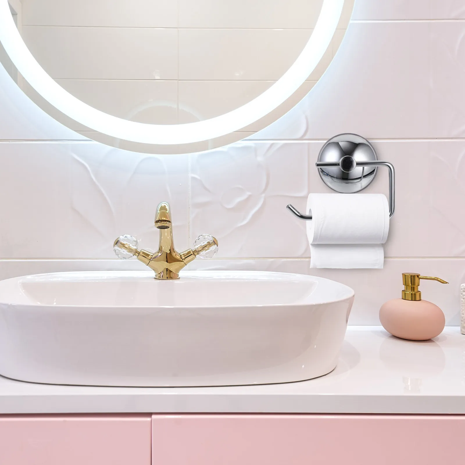 

Bathroom Roll Tissue Wall-Mount Holder Powerful Suction Cup Design Toilet Paper Holder Wall-Mounted Paper Rack Multipurpose