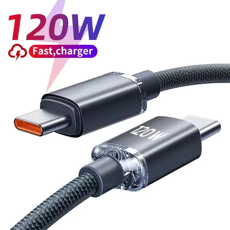 120W USB C Fast Charging Cable 0.25M 1M 1.5M 2M 6A Quick Charge Super Fast Cord For Samsung Xiaomi Huawei Type-C Data Sync
