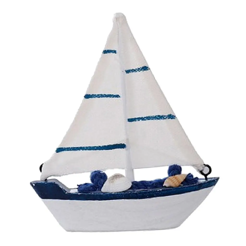 Mini Retro Mediterranean Wooden Sailing Boat, Nautical Decor Model #4, 2 Pieces