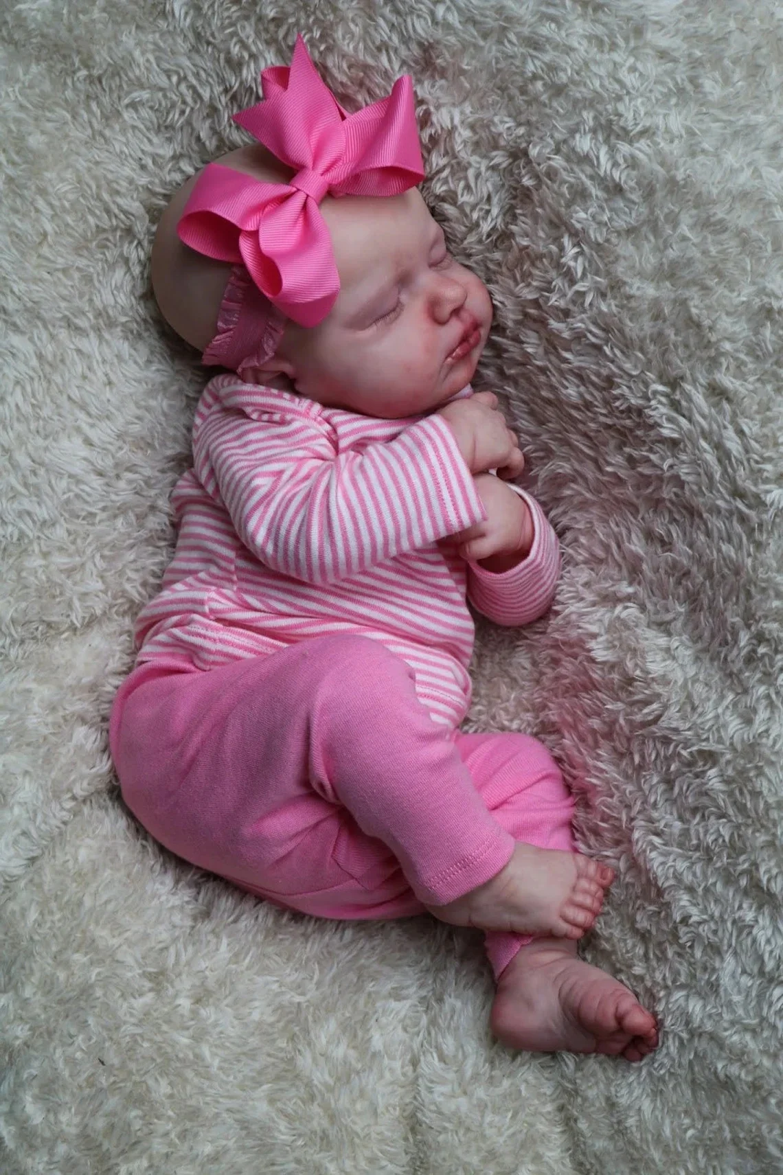 

49CM Newborn Baby Girl Doll Reborn Loulou Asleep Soft Cuddly Body Lifelike 3D Skin with Visible Veins High Quality Handmade Doll